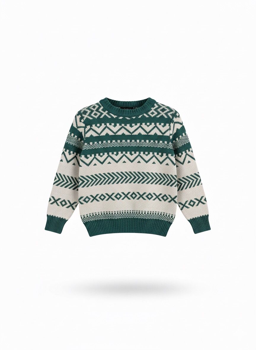 Kids Green & White Knit Pullover