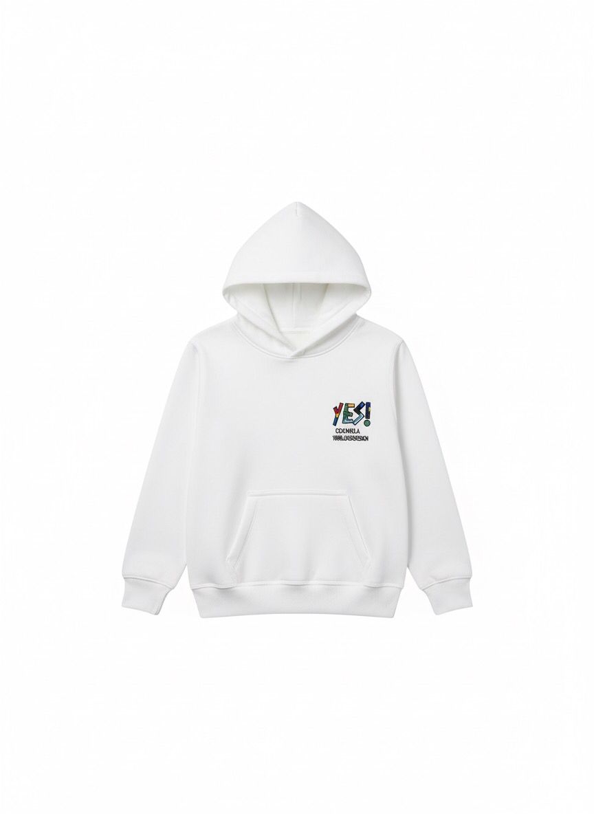 Boys White Embroidered Hoodie