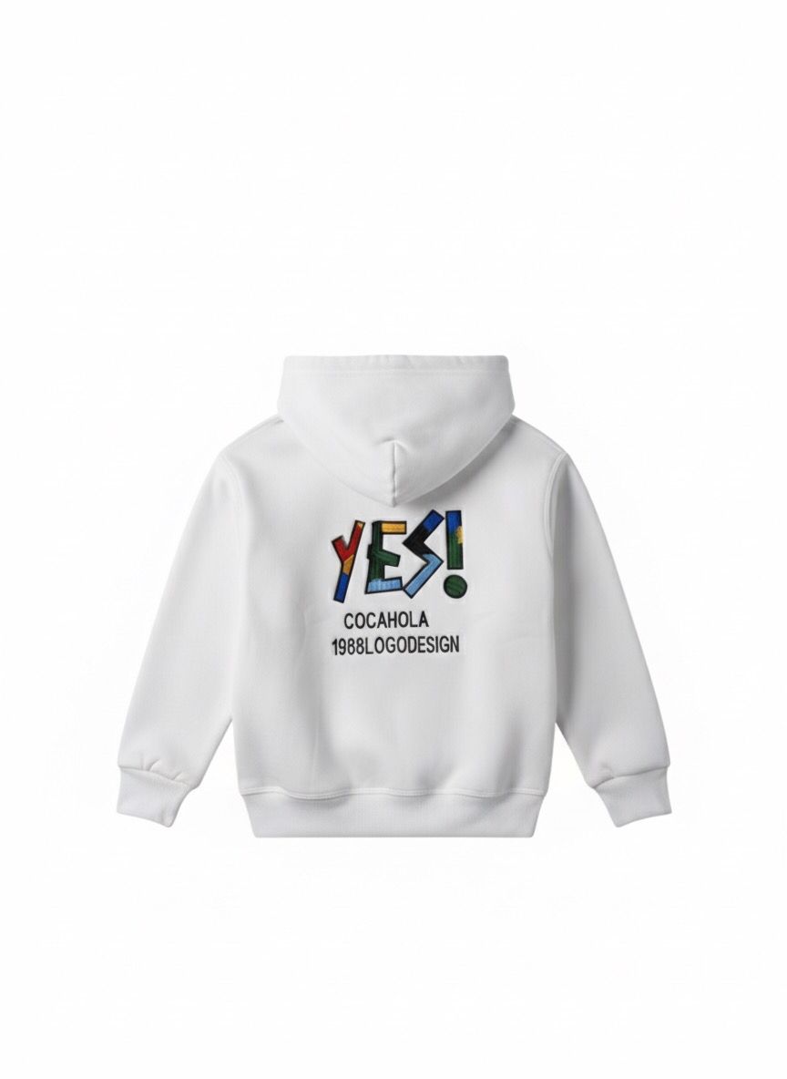Boys White Embroidered Hoodie